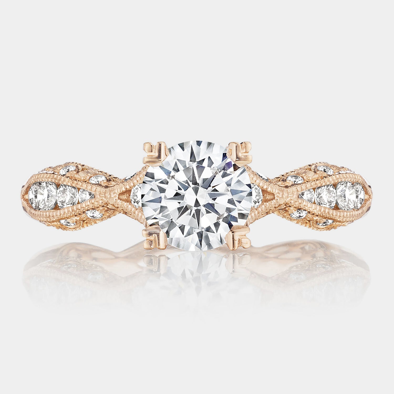 Round Side Stone 18K Rose Gold Engagement Ring - 2578