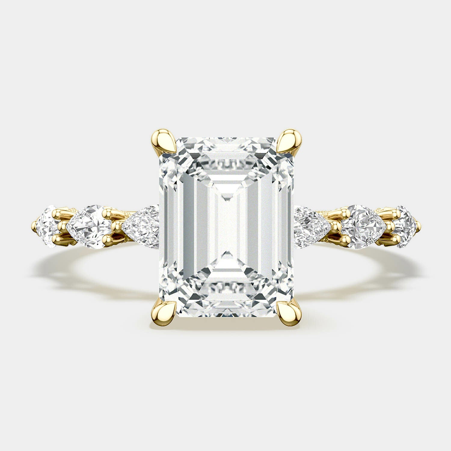 Emerald Side Stone 18K Yellow Gold Engagement Ring - 2687