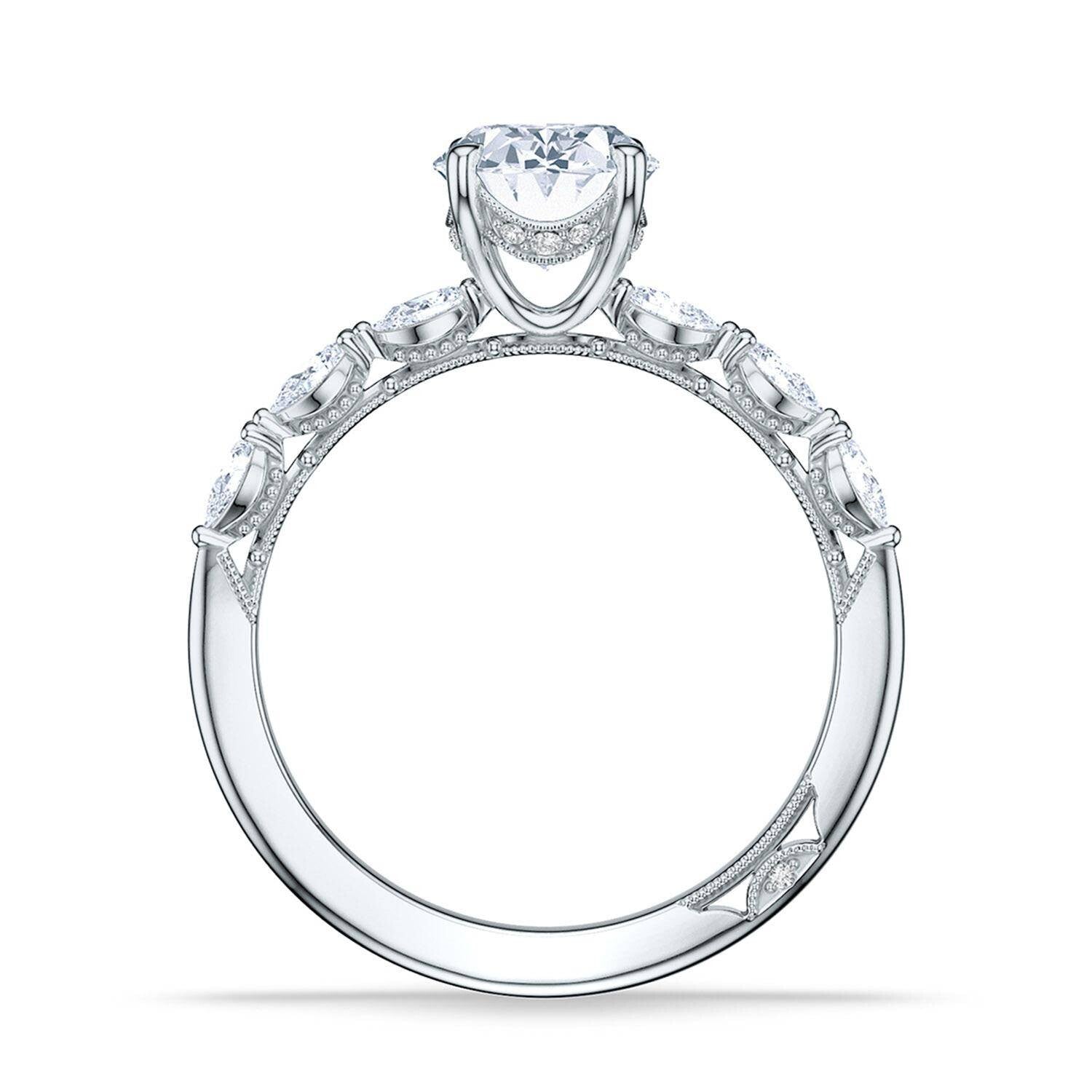 Oval Side Stone 18K White Gold Engagement Ring - 2687