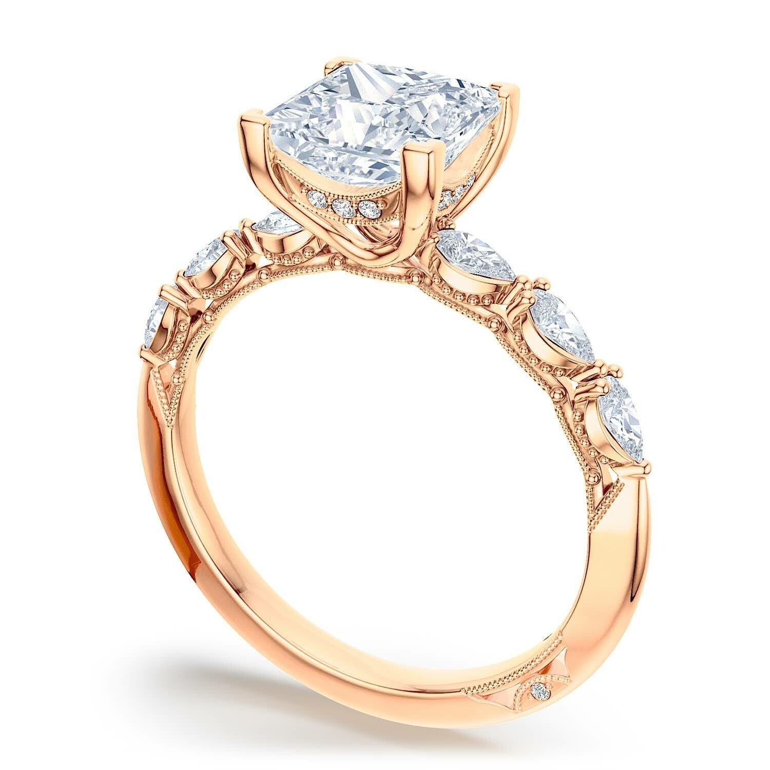Princess Side Stone 18K Rose Gold Engagement Ring - 2687