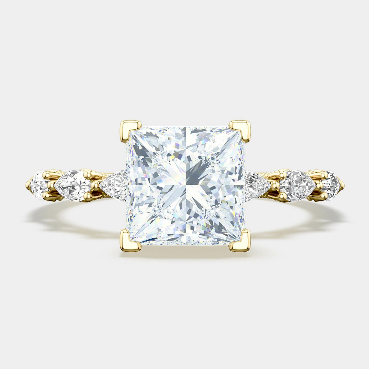 Princess Side Stone 18K Yellow Gold Engagement Ring - 2687