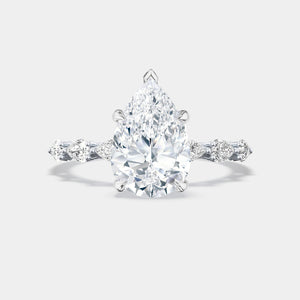 Pear Side Stone 18K White Gold Engagement Ring - 2687