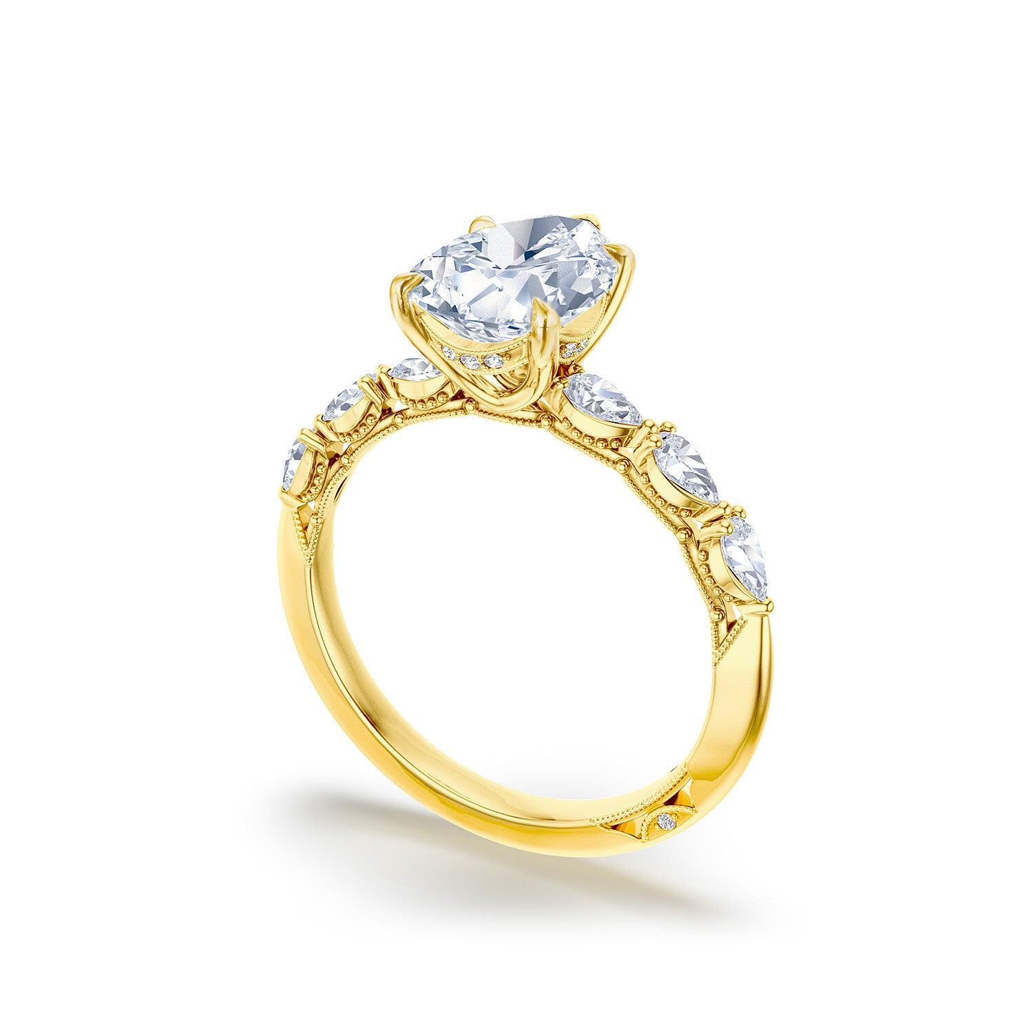 Pear Side Stone 18K Yellow Gold Engagement Ring - 2687
