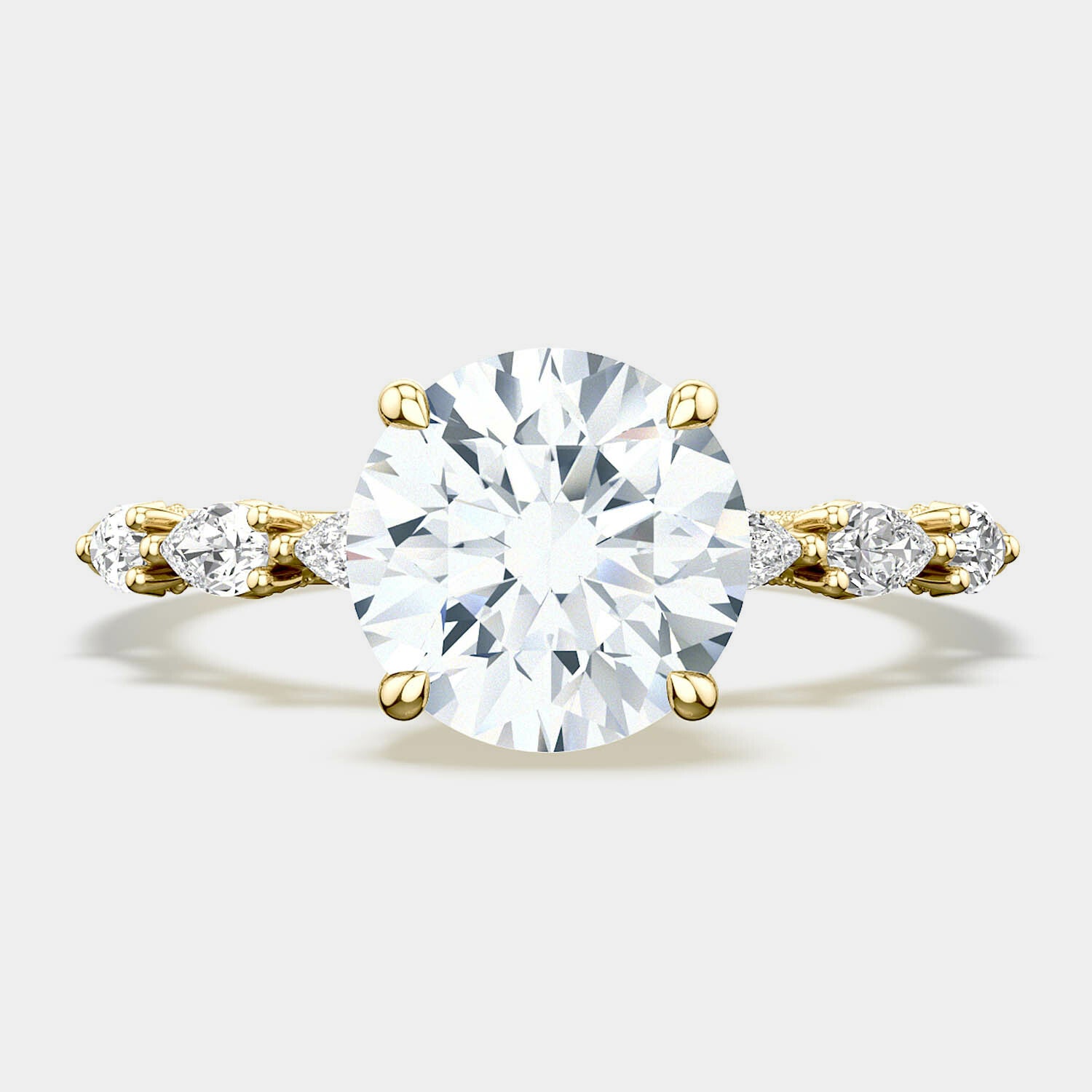 Round Side Stone 18K Yellow Gold Engagement Ring - 2687