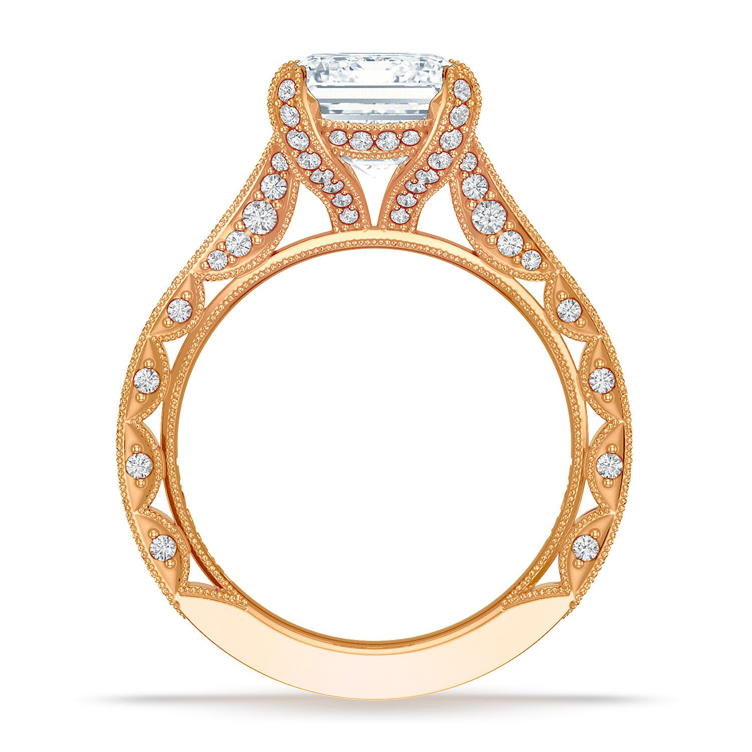 Emerald Pavé 18K Rose Gold Engagement Ring - HT2626