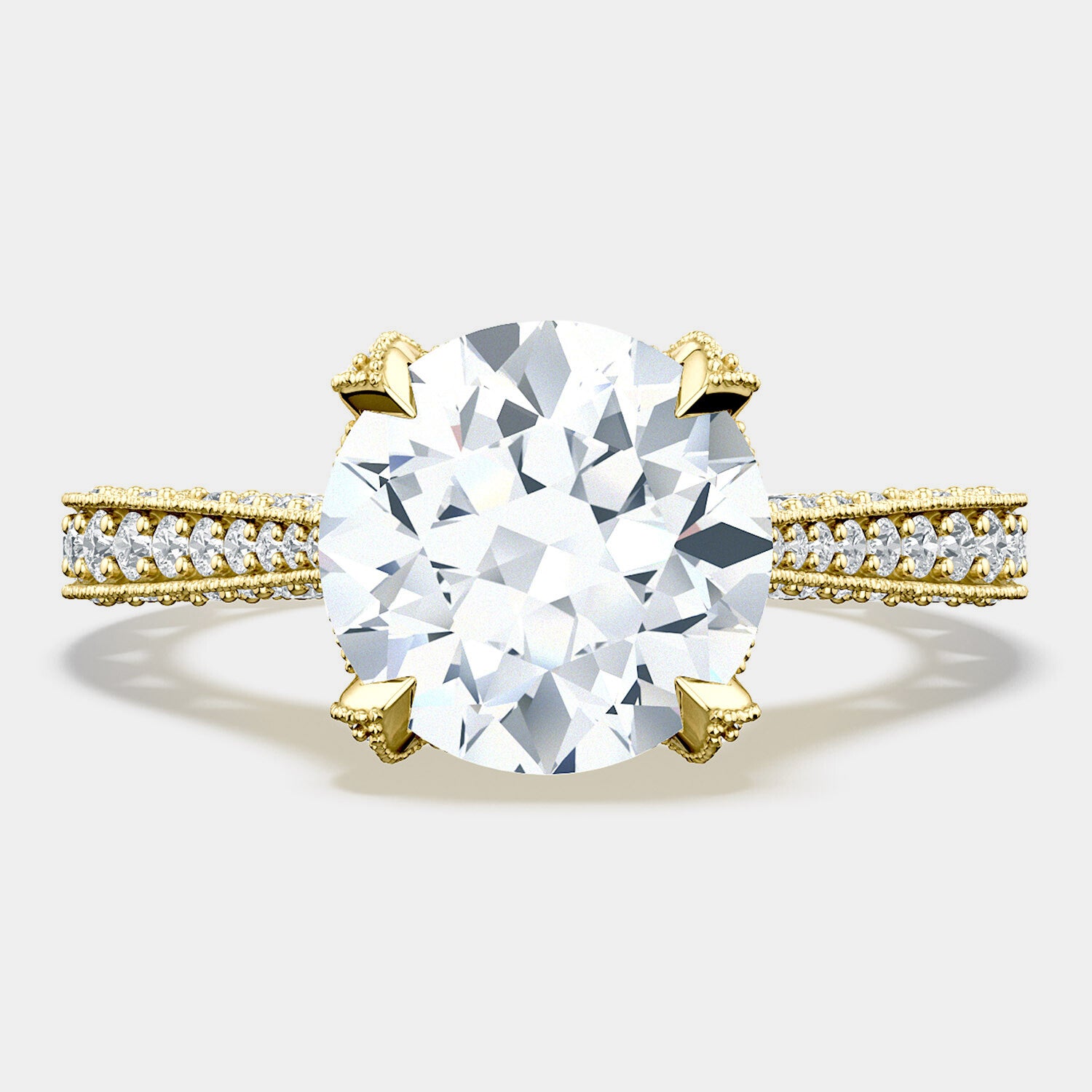 Round Pavé 18K Yellow Gold Engagement Ring - HT2626