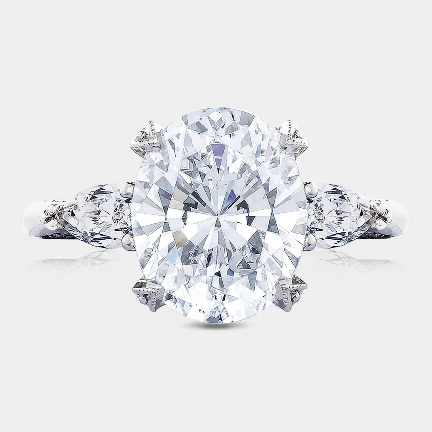 Oval 3-Stone Platinum Engagement Ring - HT2628