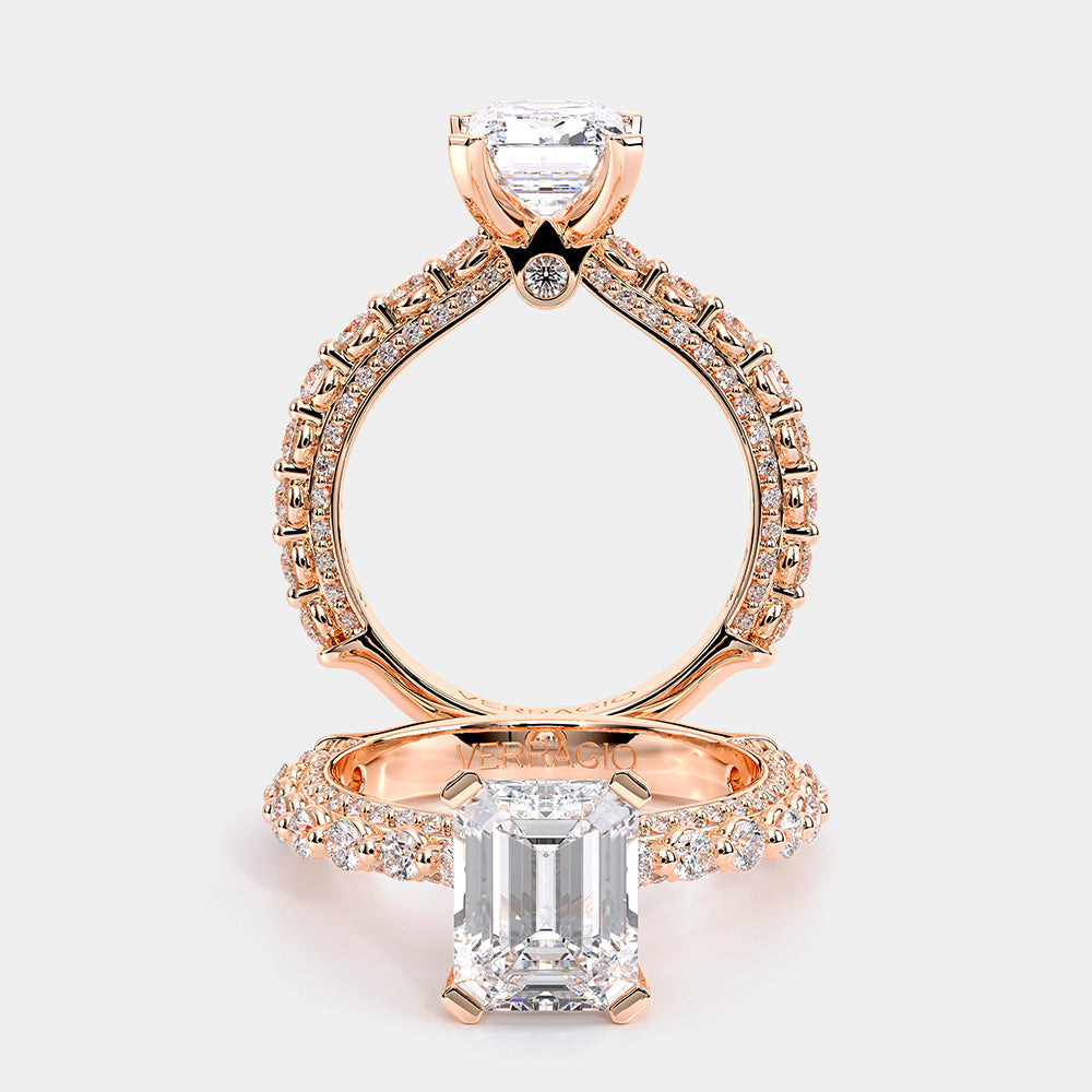 Emerald Pavé 18k Rose Gold Engagement Ring - CTR-0488