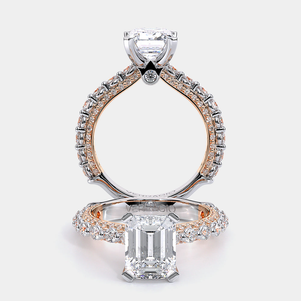 Emerald Pavé 18k Rose and White Gold Engagement Ring - CTR-0488