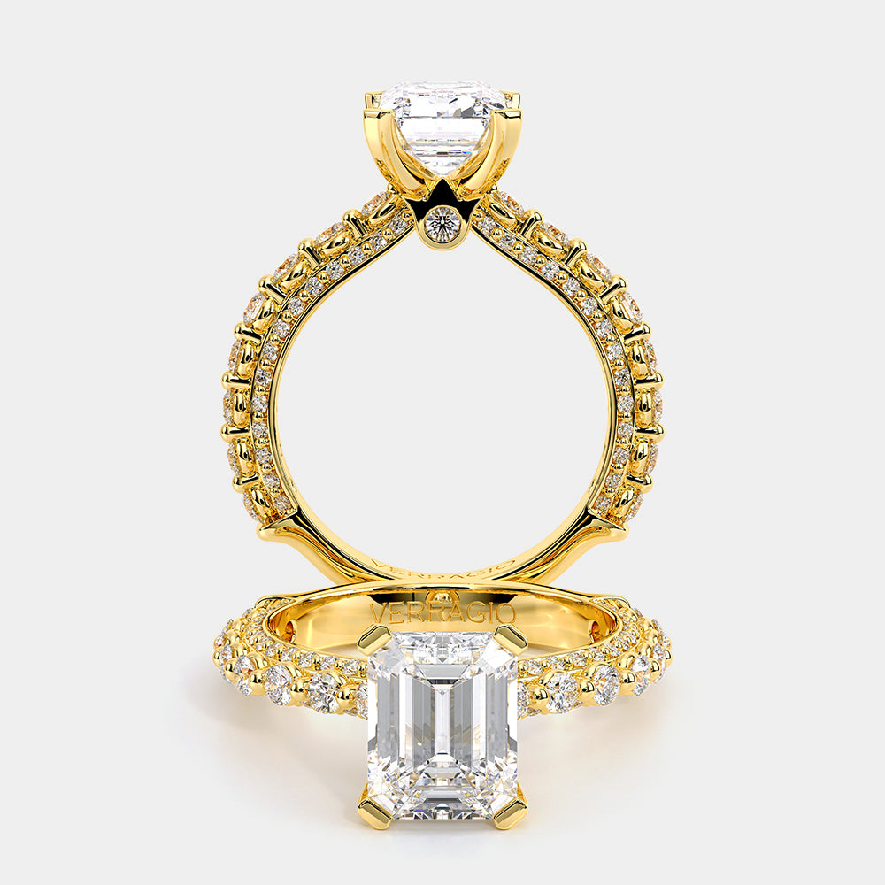 Emerald Pavé 18k Yellow Gold Engagement Ring - CTR-0488