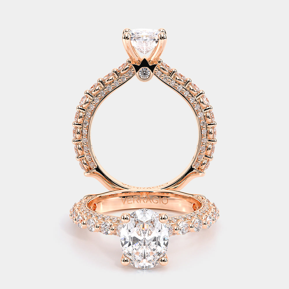 Oval Pavé 14k Rose Gold Engagement Ring - CTR-0488