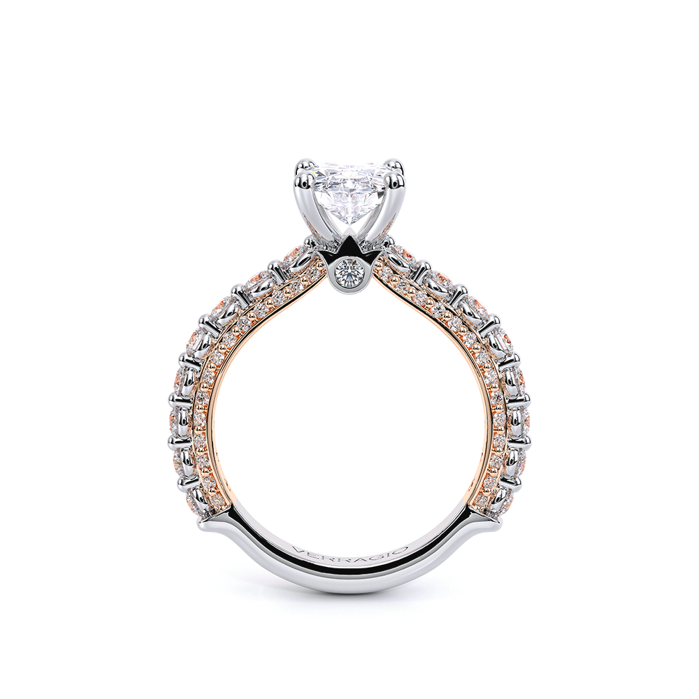 Oval Pavé 18k Rose and White Gold Engagement Ring - CTR-0488