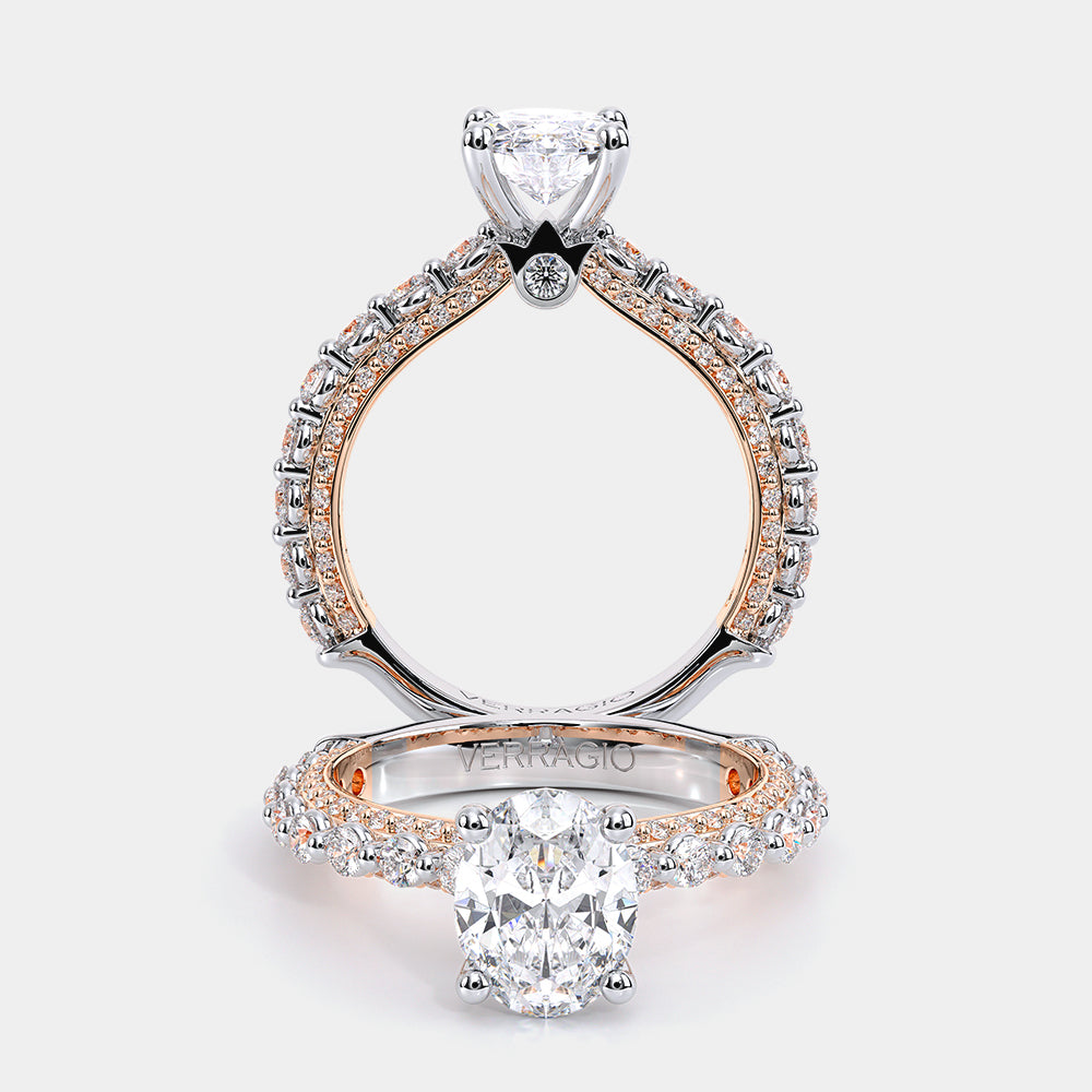Oval Pavé 18k Rose and White Gold Engagement Ring - CTR-0488
