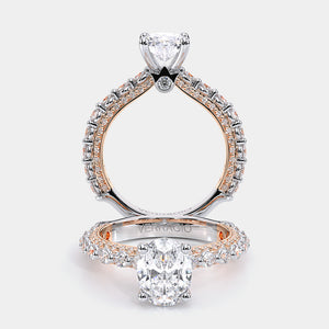 Oval Pavé 18k Rose and White Gold Engagement Ring - CTR-0488