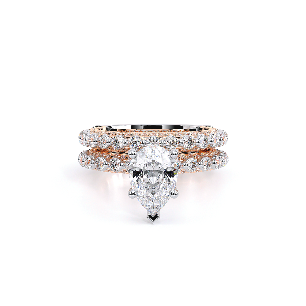 Pear Pavé 18k Rose and White Gold Engagement Ring - CTR-0488