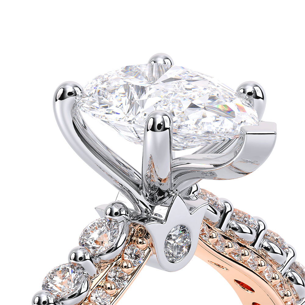 Pear Pavé 18k Rose and White Gold Engagement Ring - CTR-0488