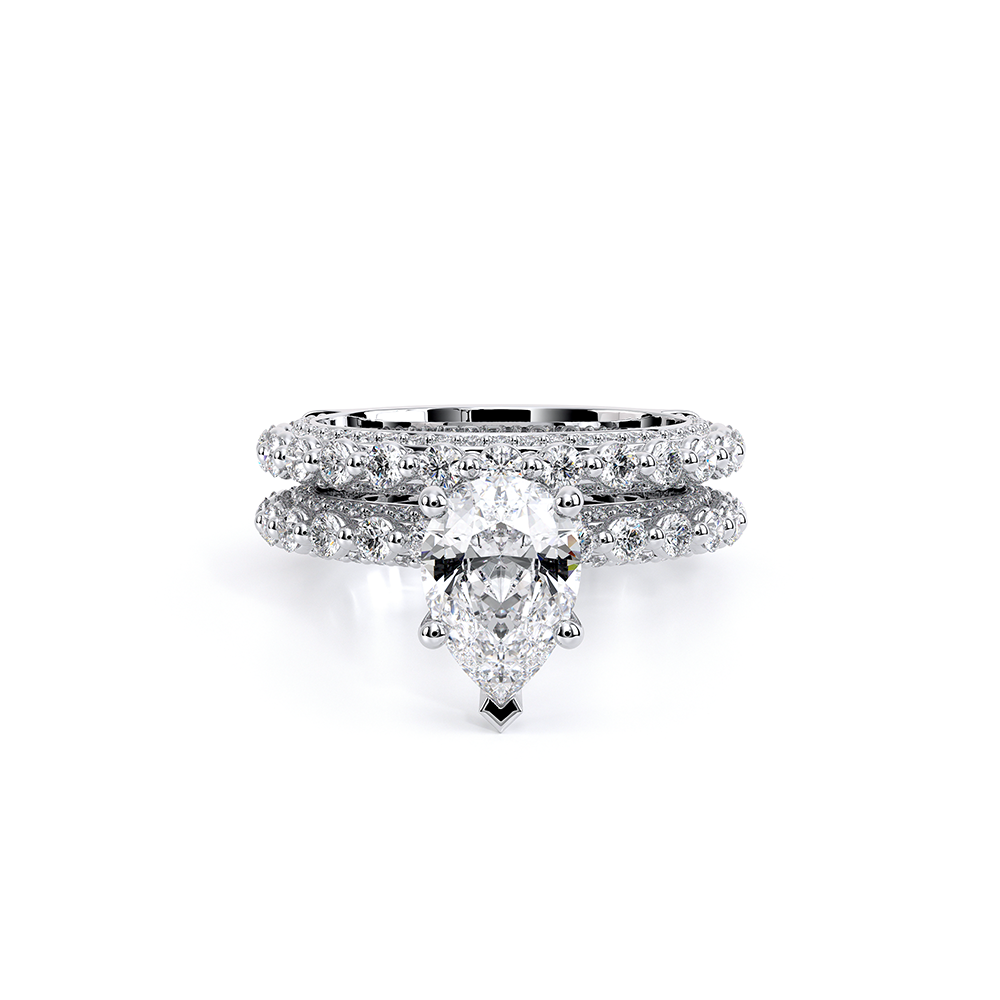 Pear Pavé 18k White Gold Engagement Ring - CTR-0488