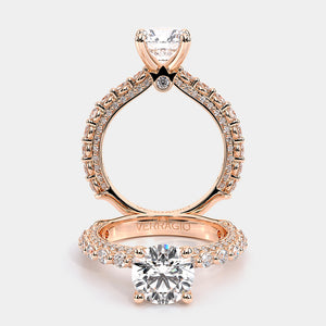Round Pavé 14k Rose Gold Engagement Ring - CTR-0488