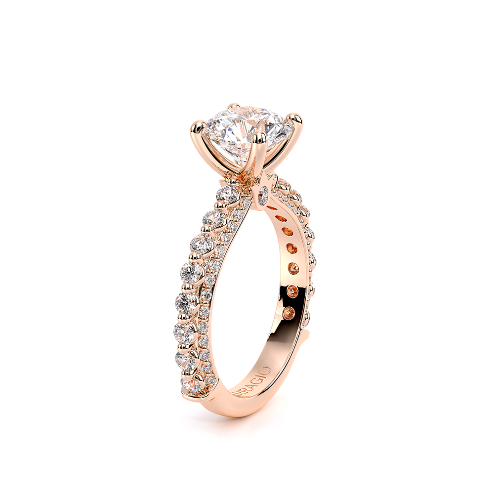 Round Pavé 18k Rose Gold Engagement Ring - CTR-0488