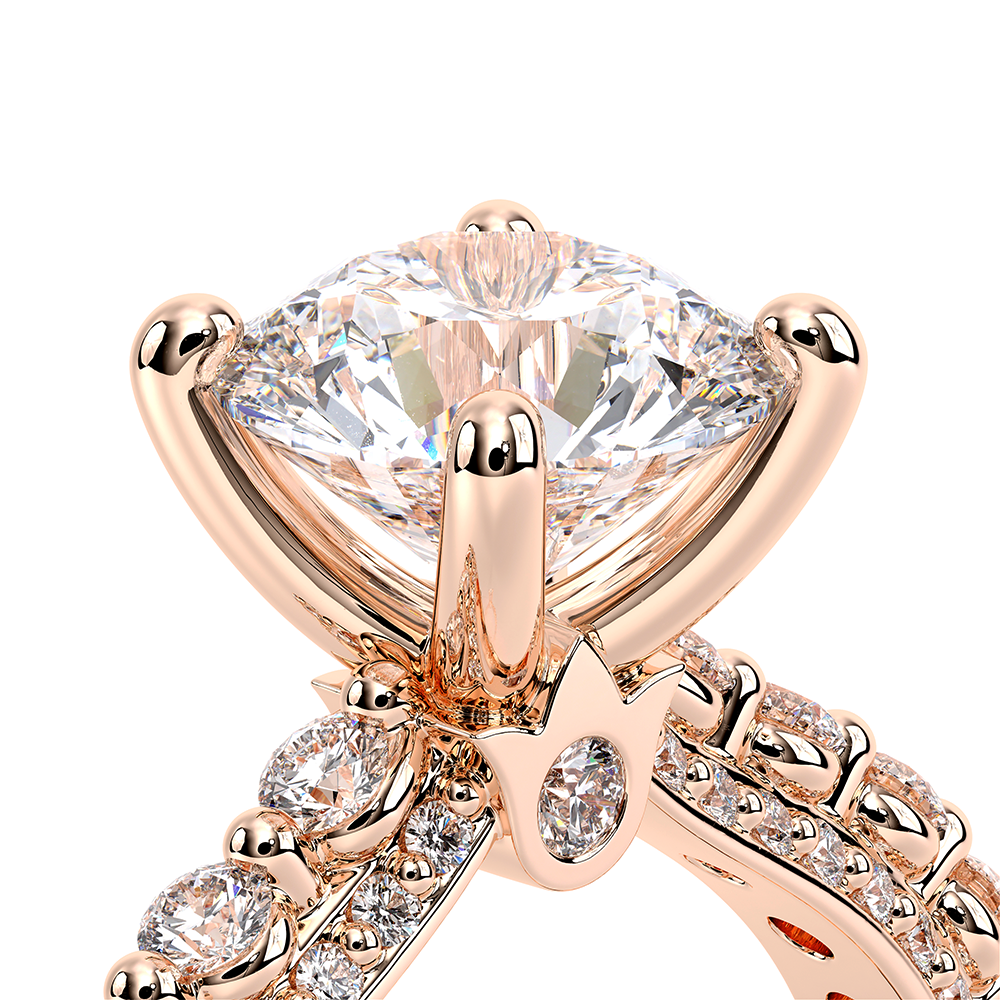 Round Pavé 18k Rose Gold Engagement Ring - CTR-0488