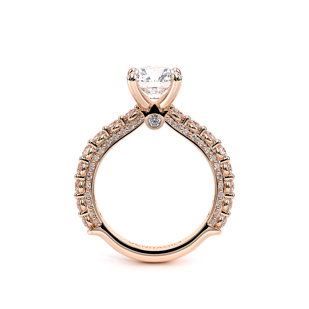 Round Pavé 18k Rose Gold Engagement Ring - CTR-0488