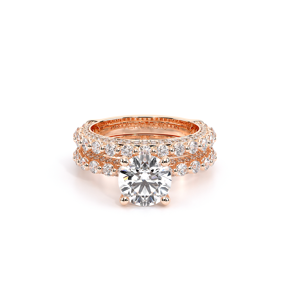 Round Pavé 18k Rose Gold Engagement Ring - CTR-0488
