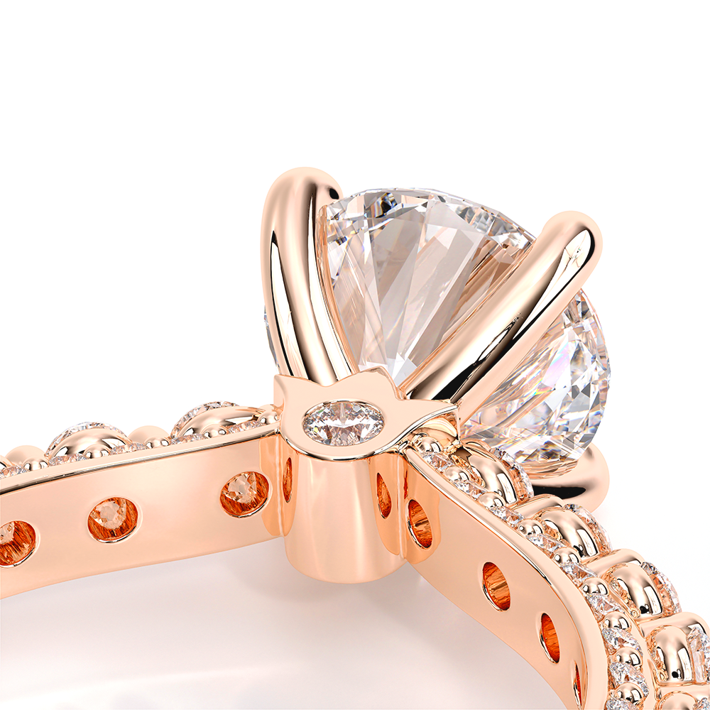 Round Pavé 18k Rose Gold Engagement Ring - CTR-0488