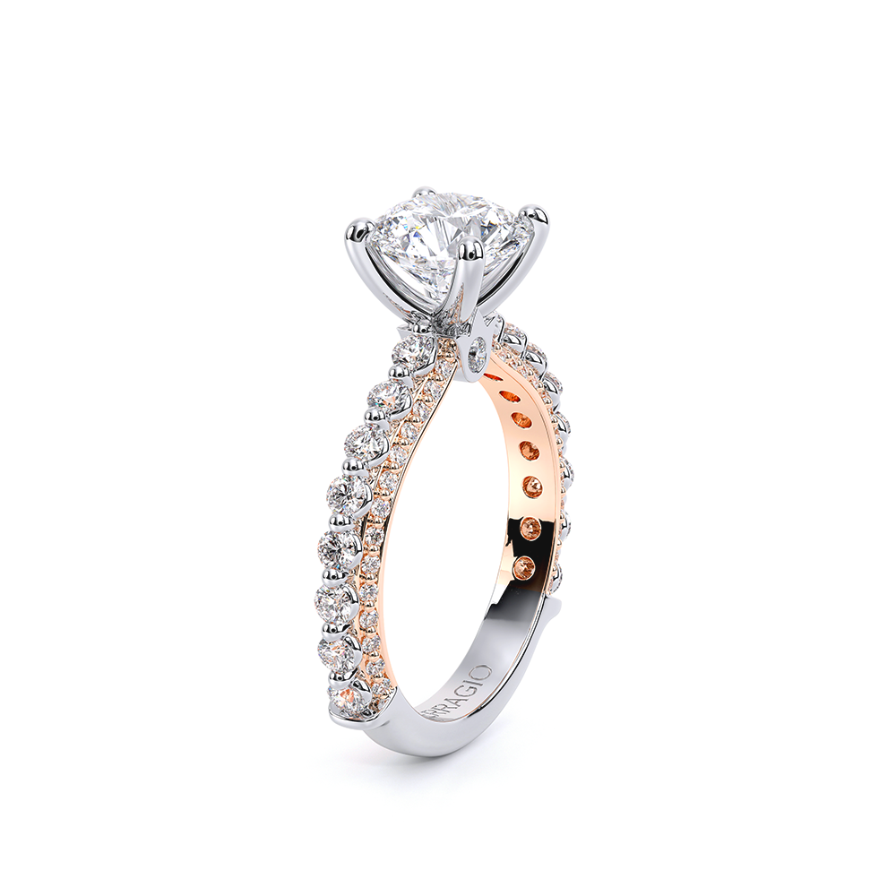 Round Pavé 18k Rose and White Gold Engagement Ring - CTR-0488