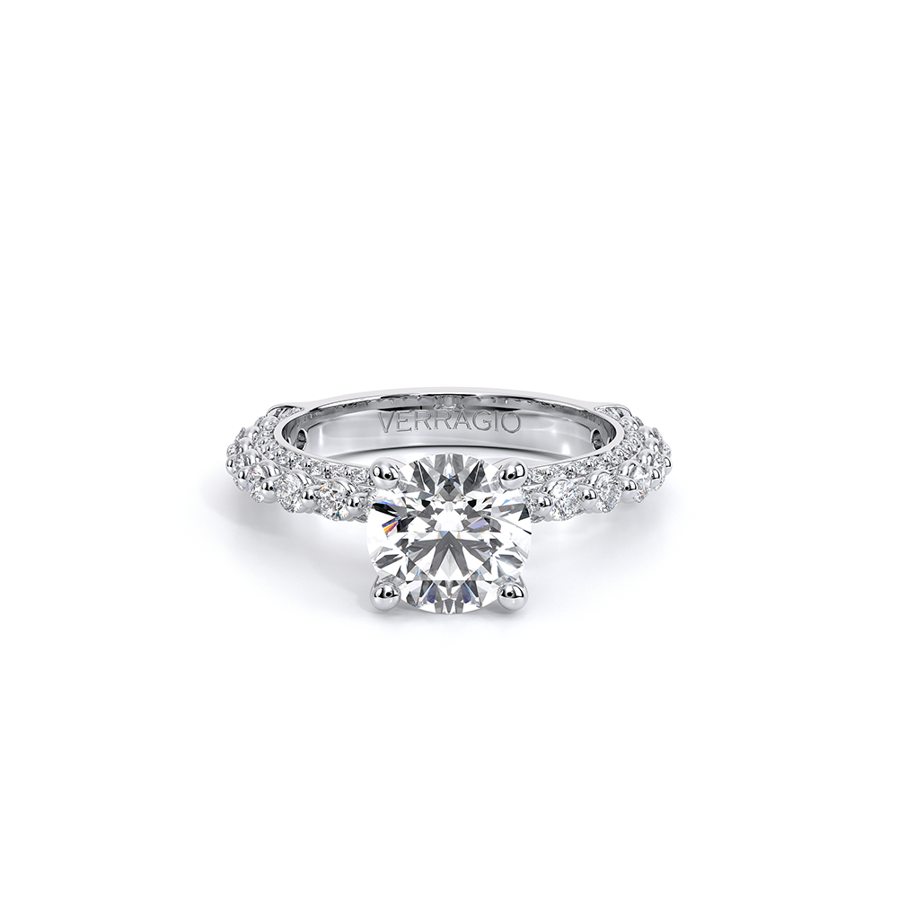 Round Pavé 14k White Gold Engagement Ring - CTR-0488