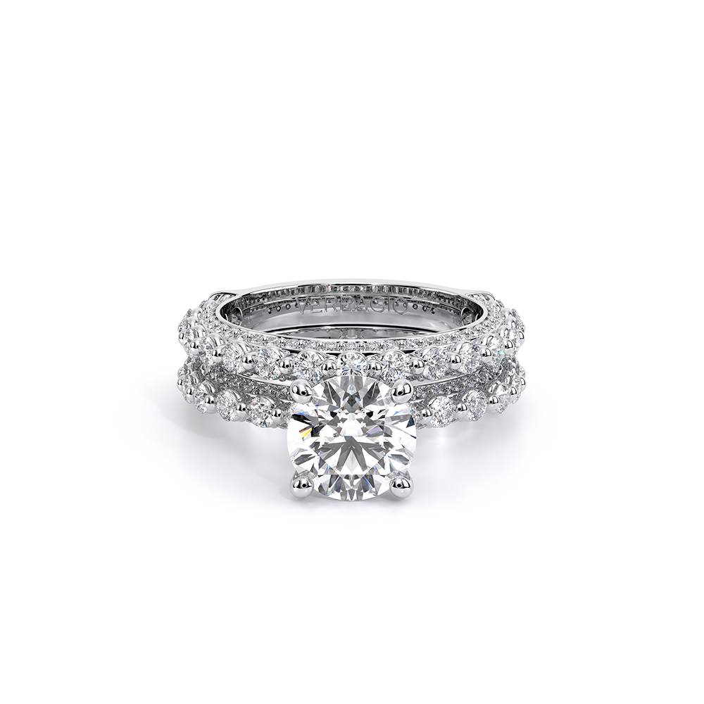 Round Pavé 14k White Gold Engagement Ring - CTR-0488