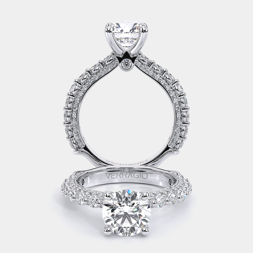 Round Pavé 14k White Gold Engagement Ring - CTR-0488