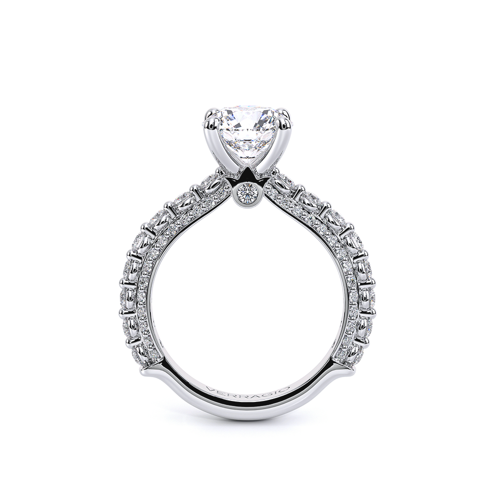 Round Pavé 18k White Gold Engagement Ring - CTR-0488