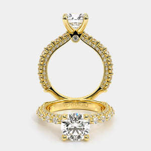 Round Pavé 14k Yellow Gold Engagement Ring - CTR-0488