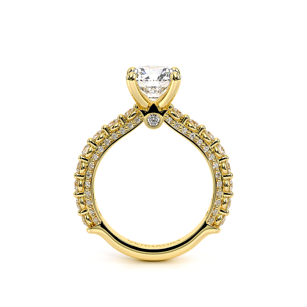 Round Pavé 14k Yellow Gold Engagement Ring - CTR-0488