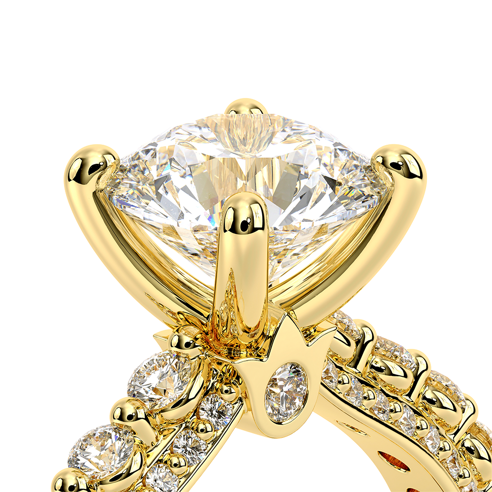 Round Pavé 14k Yellow Gold Engagement Ring - CTR-0488