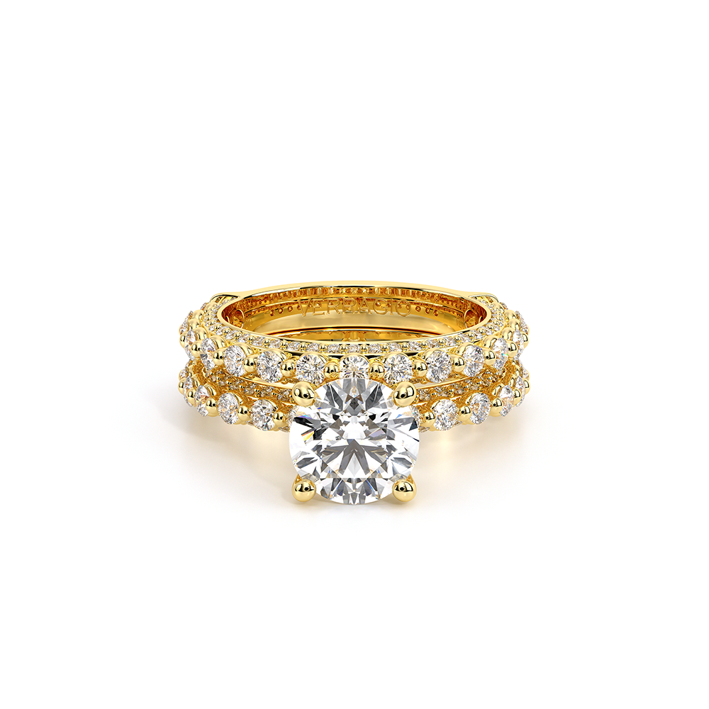 Round Pavé 14k Yellow Gold Engagement Ring - CTR-0488