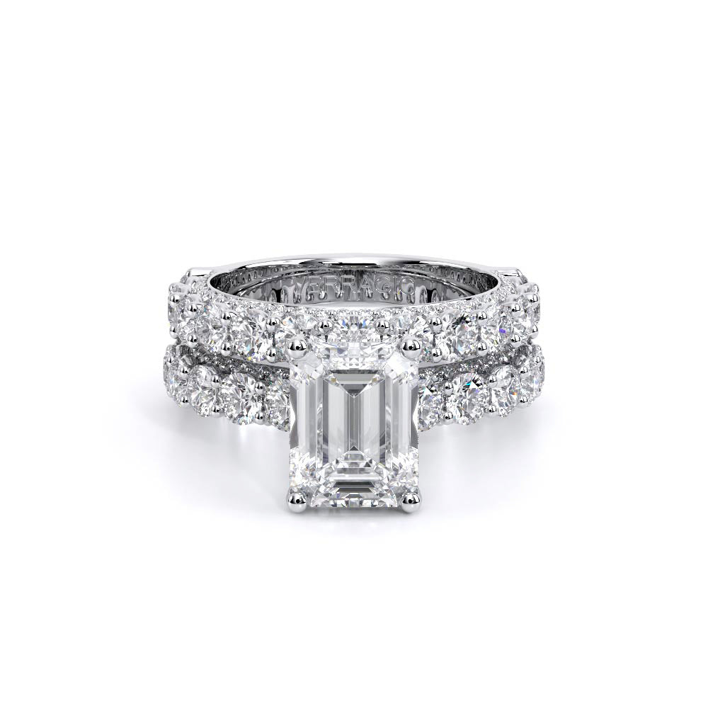 Emerald Pavé Platinum Engagement Ring - CTR-0489