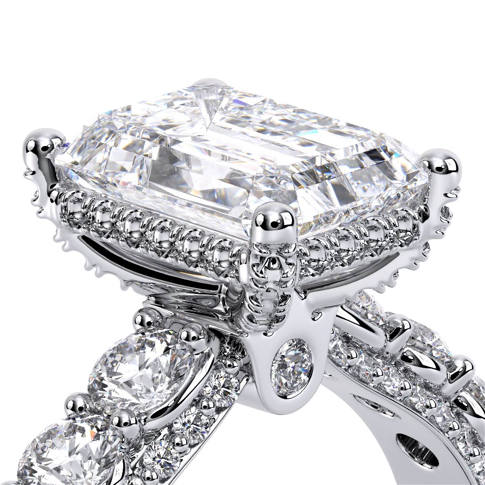 Emerald Pavé Platinum Engagement Ring - CTR-0489