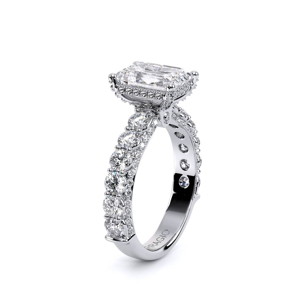 Emerald Pavé 18K White Gold Engagement Ring - CTR-0489