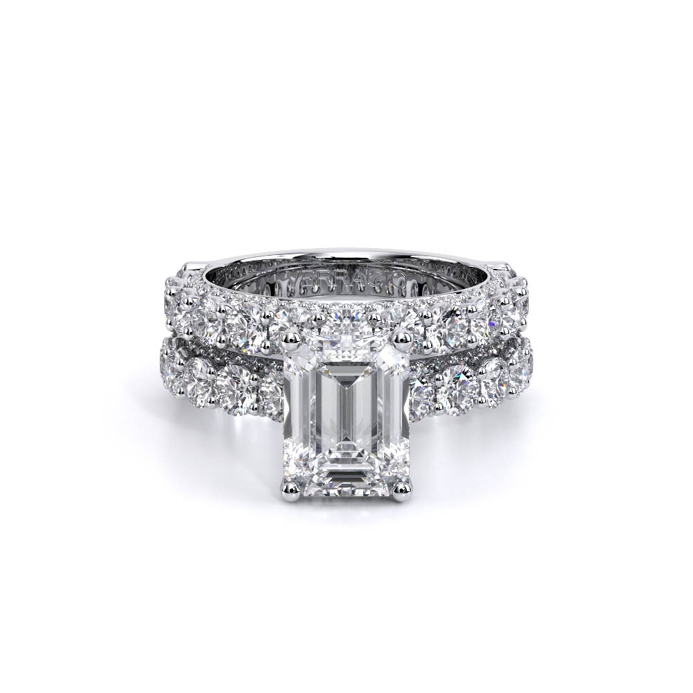 Emerald Pavé 18K White Gold Engagement Ring - CTR-0489