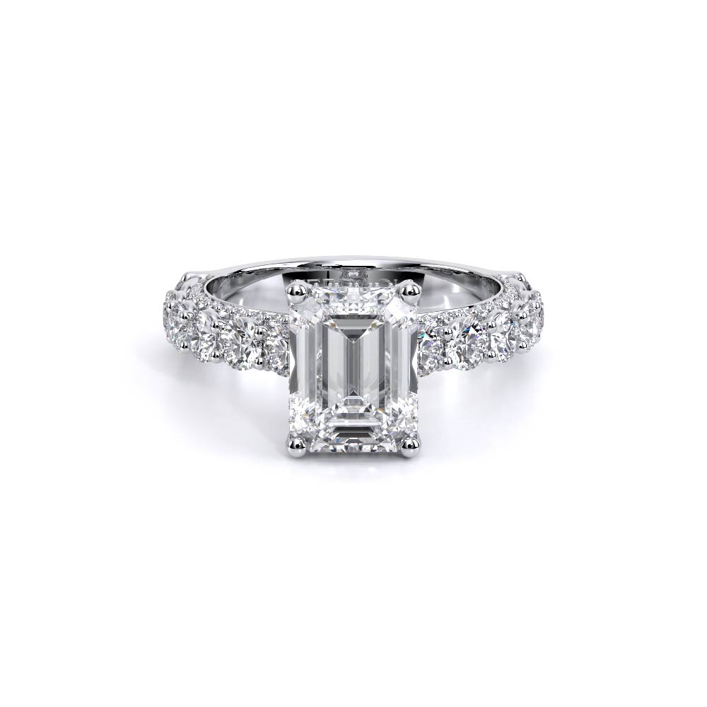 Emerald Pavé 18K White Gold Engagement Ring - CTR-0489