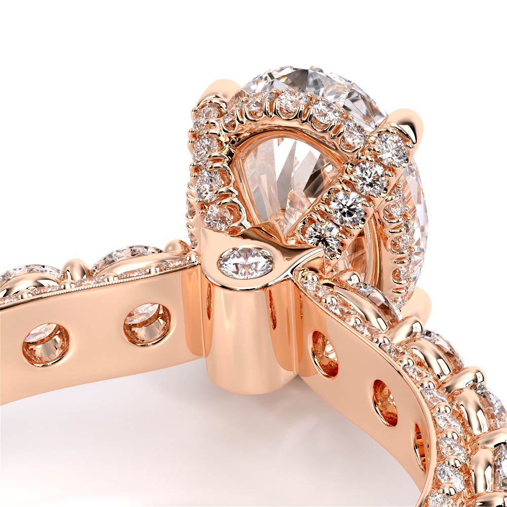 Oval Pavé 18K Rose Gold Engagement Ring - CTR-0489