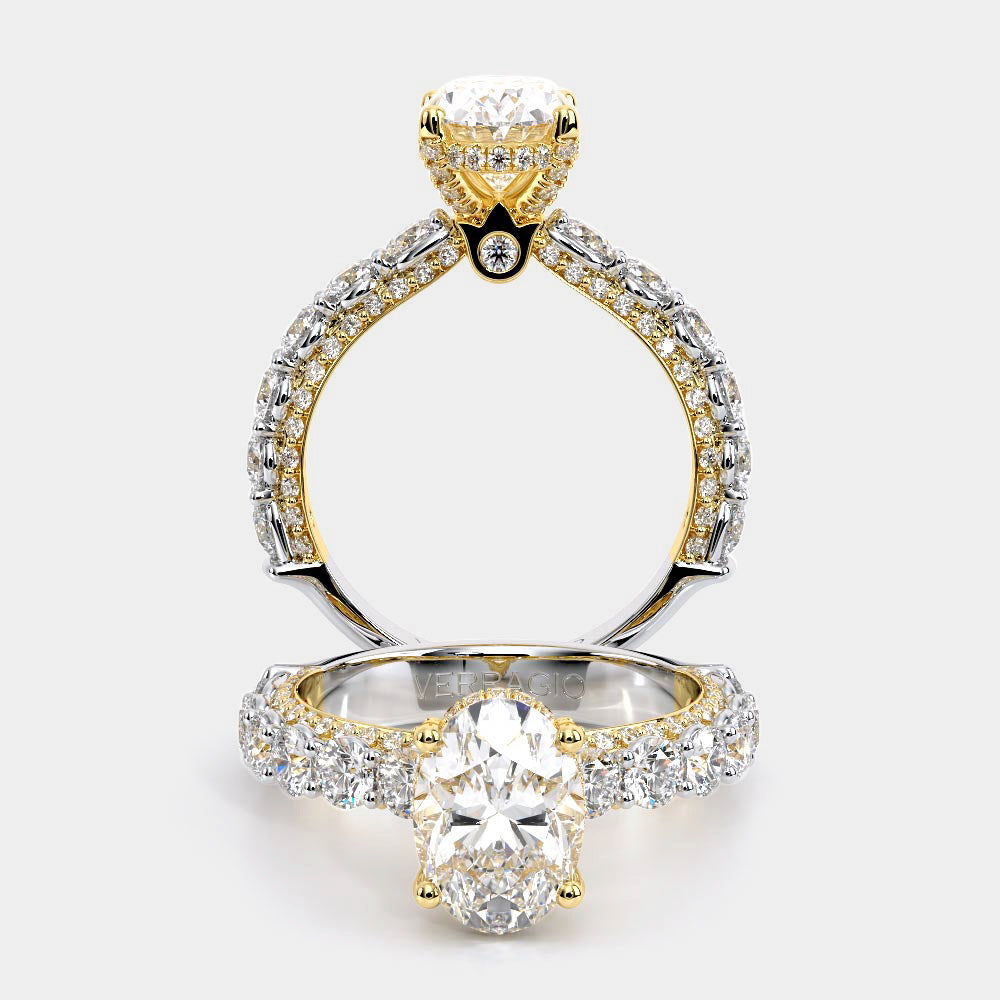 Oval Pavé 14K Yellow and White Gold Engagement Ring - CTR-0489