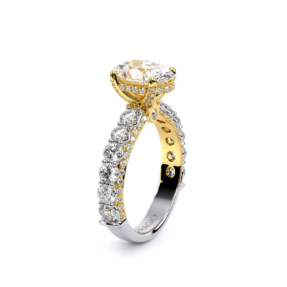 Oval Pavé 18K Yellow and White Gold Engagement Ring - CTR-0489