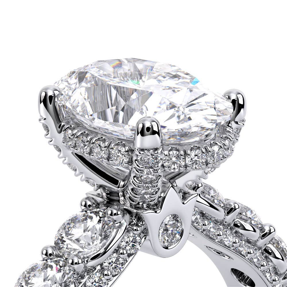 Oval Pavé 18K White Gold Engagement Ring - CTR-0489