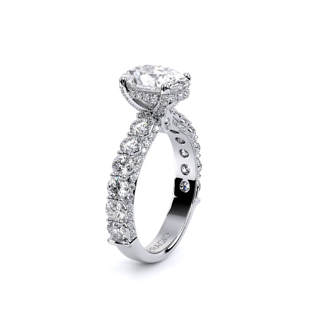 Oval Pavé 18K White Gold Engagement Ring - CTR-0489