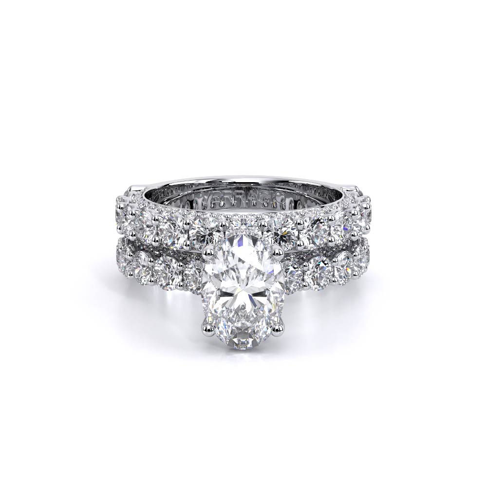 Oval Pavé 18K White Gold Engagement Ring - CTR-0489