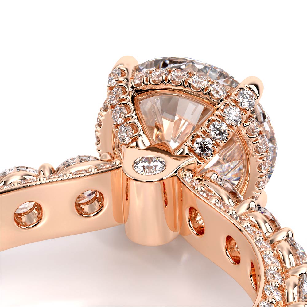 Round Pavé 18K Rose Gold Engagement Ring - CTR-0489