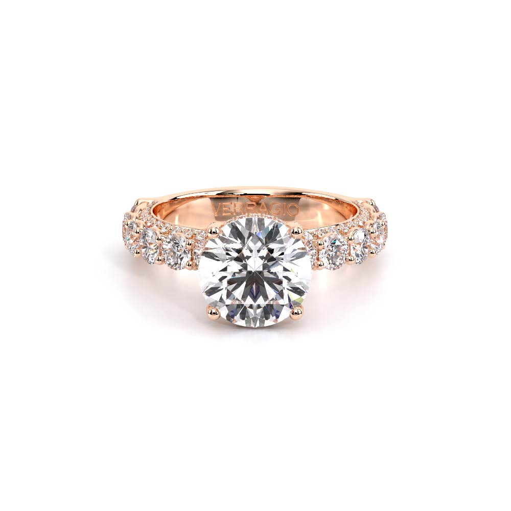 Round Pavé 18K Rose Gold Engagement Ring - CTR-0489