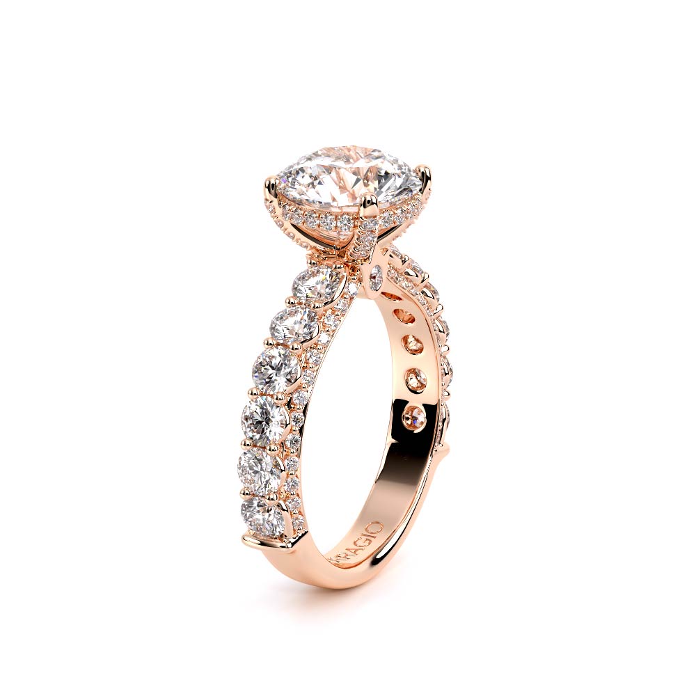 Round Pavé 18K Rose Gold Engagement Ring - CTR-0489